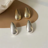 Gold Plated Frosting Drop Glossy Stainless Steel Thick TearDrop Jewelry Gifts Earring